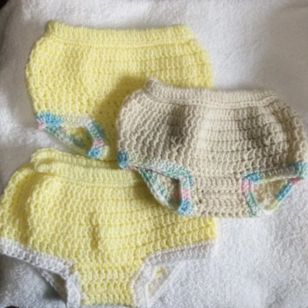 Hand Made Crochet Baby Diaper Cover 3 pair bonus bundle 0-3 Months Newborn pants